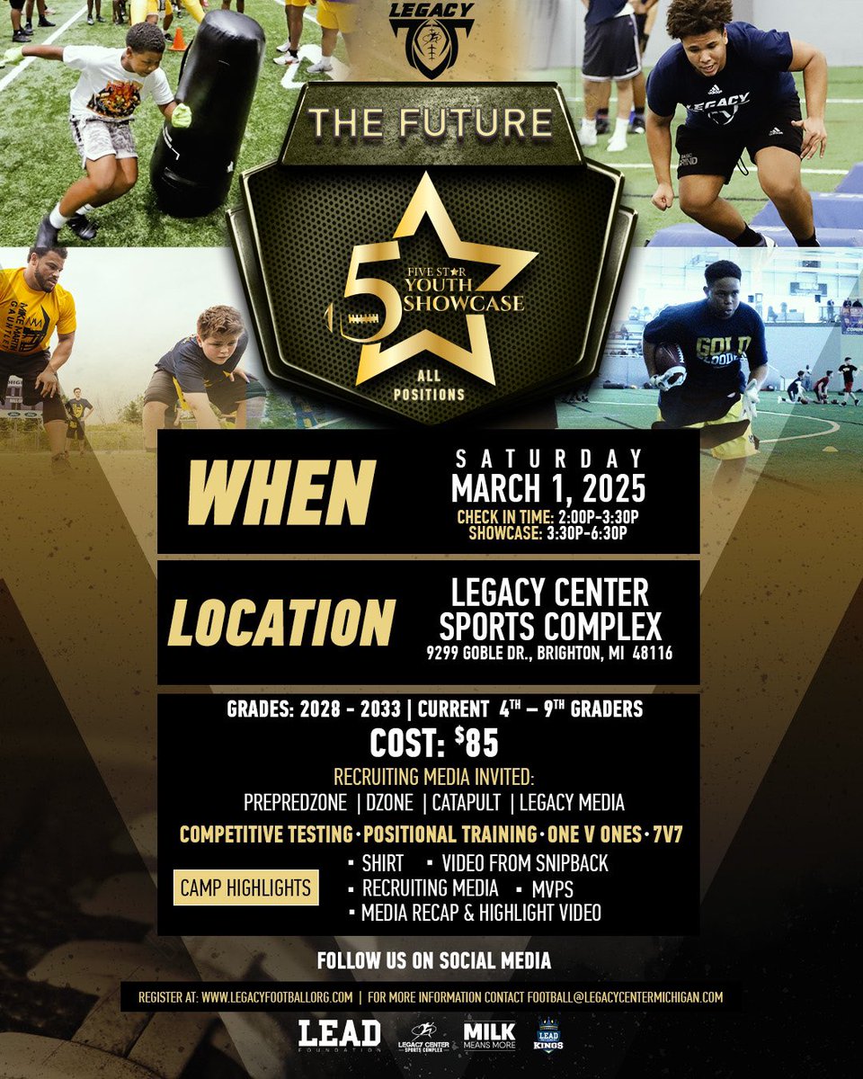 March 1st Showcase Saturday! Register at legacyfootballorg.com