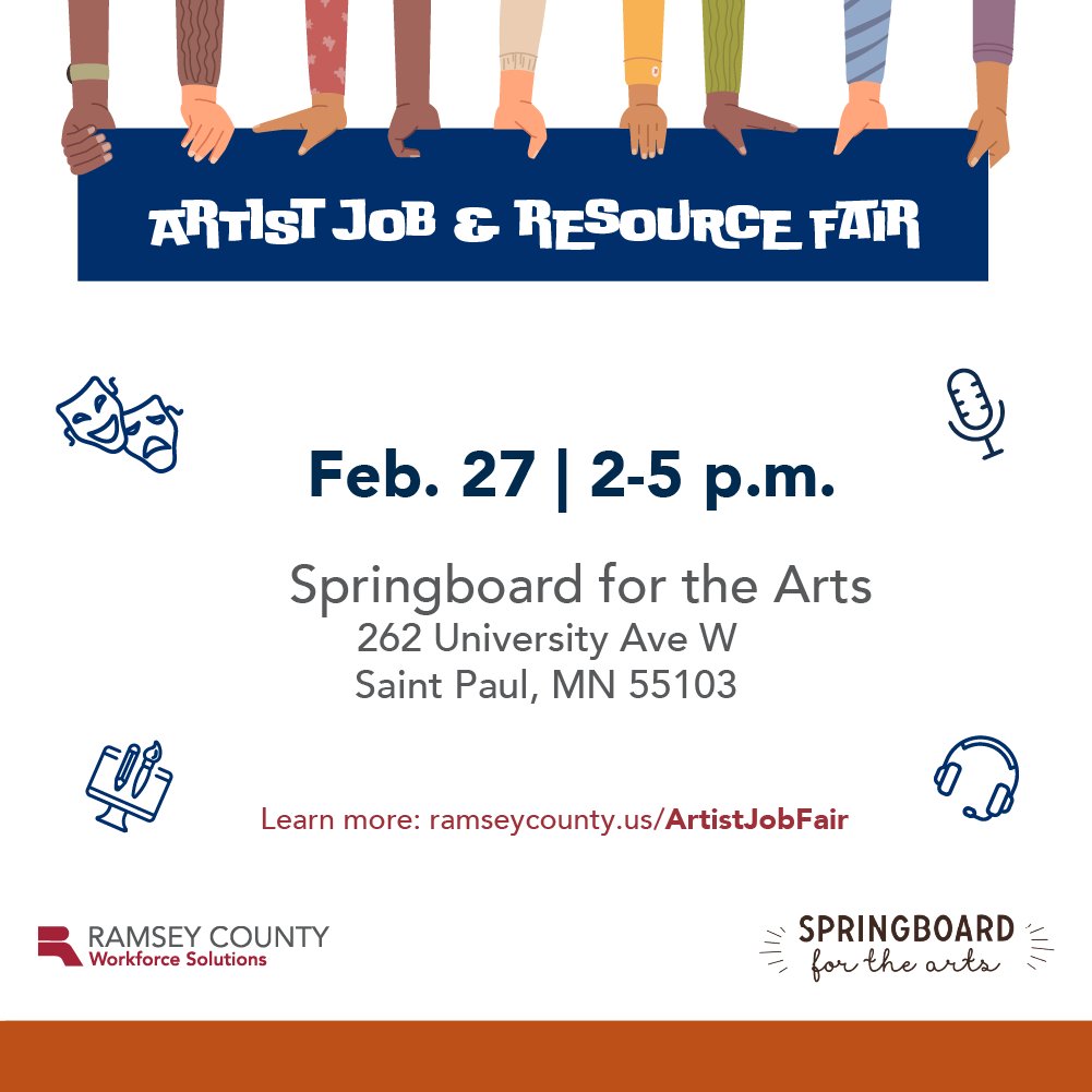 Artist Job and Resource Fair - Feb. 27th. Thx for partnership <a href="/SpringboardArts/">Springboard for the Arts</a> <a href="/RamseyCounty/">RamseyCounty</a> ramseycountymeansbusiness.com/news-and-updat…