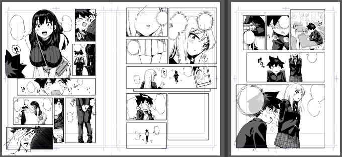 一日でここまで
3ページを一日で仕上げるの無理か
コマ数と背景が多いと手間が増えますよ 