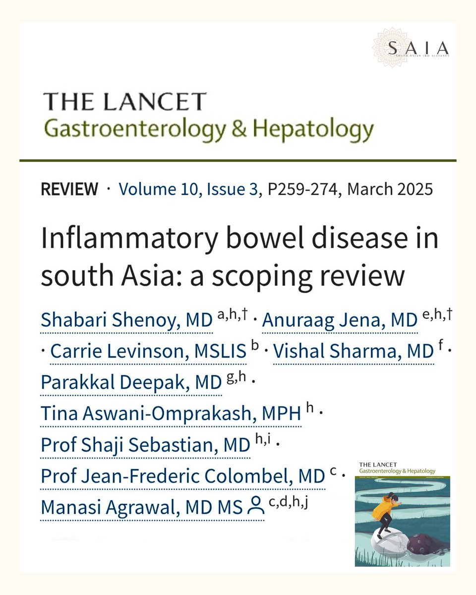 SAIA (@saia_ibd) on Twitter photo SAIA is proud to have collaborated with researchers globally on groundbreaking new research in <a href="/LancetGastroHep/">The Lancet Gastroenterology & Hepatology</a>, called 'IBD in South Asia: A Scoping Review'
sciencedirect.com/science/articl…
#IBD is growing rapidly in #SouthAsia. This is the first publication to comprehensively review SAIA is proud to have collaborated with researchers globally on groundbreaking new research in <a href="/LancetGastroHep/">The Lancet Gastroenterology & Hepatology</a>, called 'IBD in South Asia: A Scoping Review'
sciencedirect.com/science/articl…
#IBD is growing rapidly in #SouthAsia. This is the first publication to comprehensively review