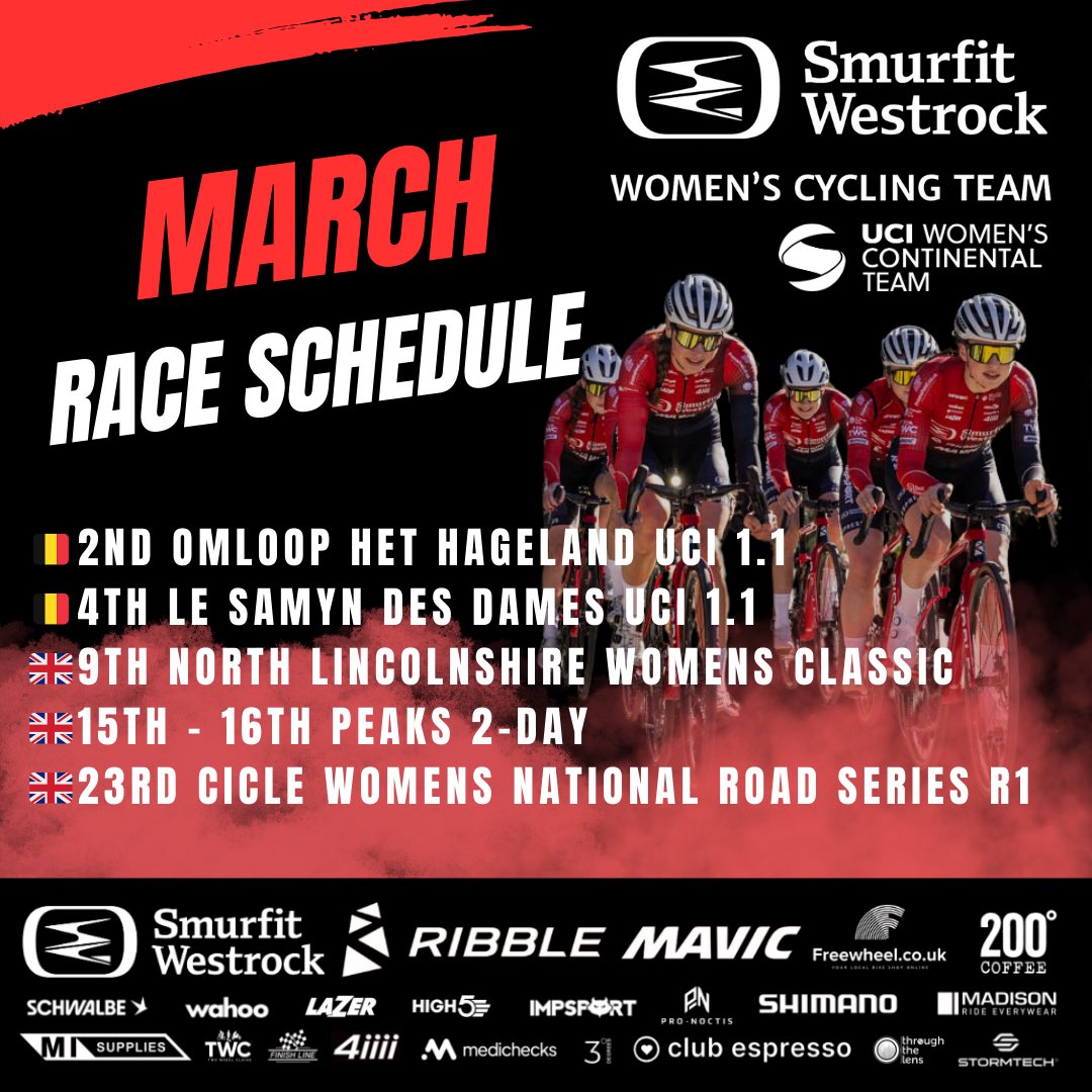 We’re kicking off our race season in March with 2 UCI 1.1 classics in Belgium before heading back to the UK

🇧🇪 2nd – Omloop Het Hageland (UCI 1.1)
🇧🇪 4th – Le Samyn des Dames (UCI 1.1)
🇬🇧 9th – North Lincolnshire Women’s Classic
🇬🇧 15th-16th – Peaks 2-Day
🇬🇧 23rd – CiCLE Women’s