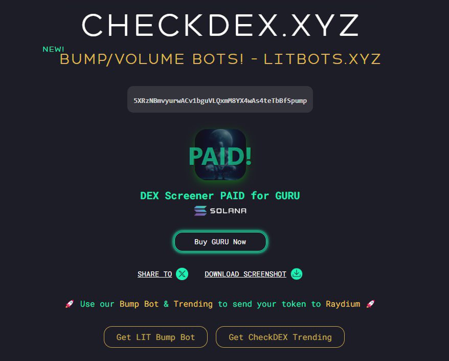 Dex is paid for $GURU