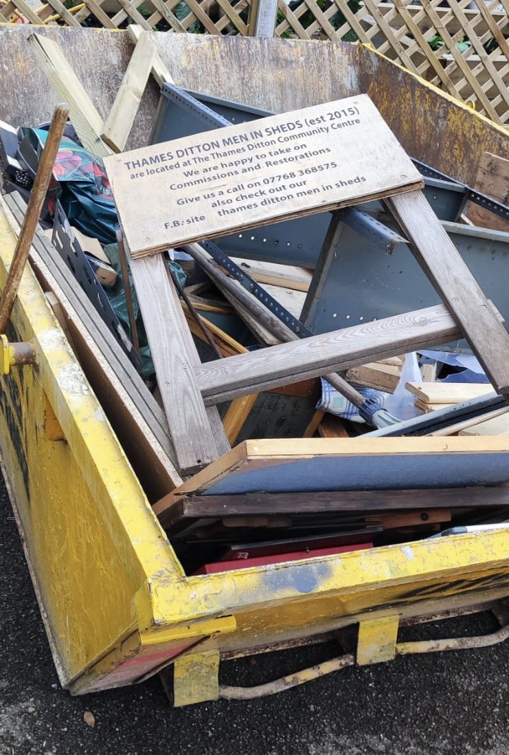 The TD Men In Sheds have had to leave the former Thames Ditton Centre for the Community. Apparently £5 million public liability insurance &amp; coming under the auspices of a local charity wasn’t enough. Even their sign went in the skip. A sad day for the village