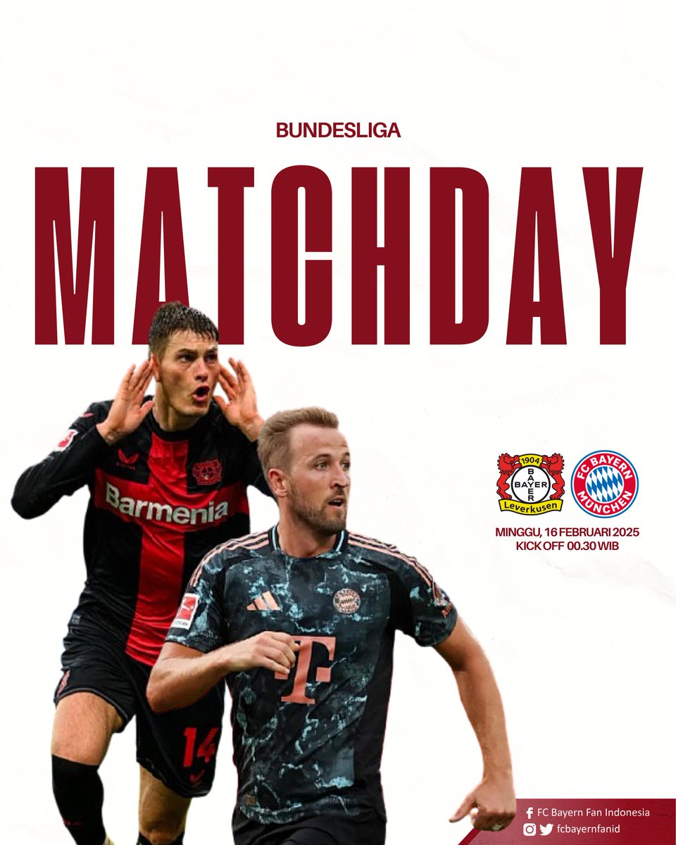 fcbayernfanid's tweet photo. 🔔 BIG MATCH alert 📢

Terpaut 8 points, kedua pemuncak liga yang sama² baru kalah 1 kali, akan bertarung malam ini. Siapkan alarmmu buat pukul 00.30 WIB nanti  🙌 Tayang di @OfficialRCTI btw ya

#b04fcb #miasanmia #bayern #bayernmunich #bayernmünchen #fcbfi #fcbayernfanindonesia https://t.co/6jC7iPGGIl