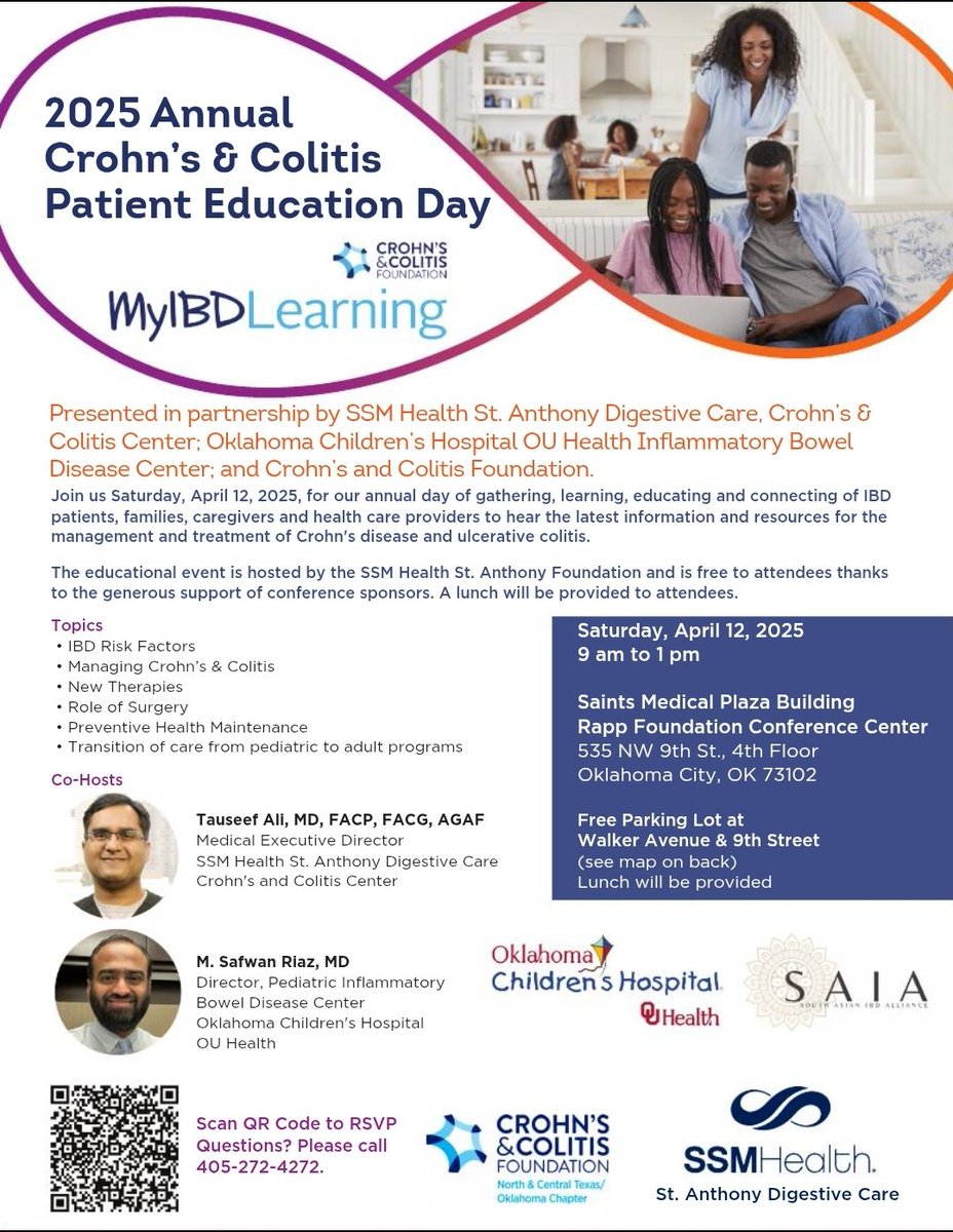 📢 Save the Date! 2nd Annual #IBDDay2025 📢

Join us for the 2nd Annual IBD Patient Education Day on Saturday, April 12, 2025, from 9 AM – 1 PM!

Co-hosted by SSM Health Digestive Care Crohn’s &amp; Colitis Center, Children’s Hospital OU Health IBD Center, and Crohn’s &amp; Colitis