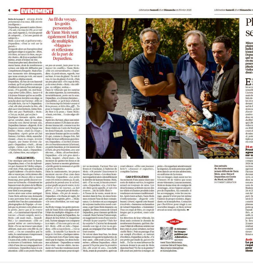 actupol2's tweet image. Enquête édifiante dans Libé, à lire!
Verbatims terrifiants
#depardieu #moix #porcs #pedo #liberation