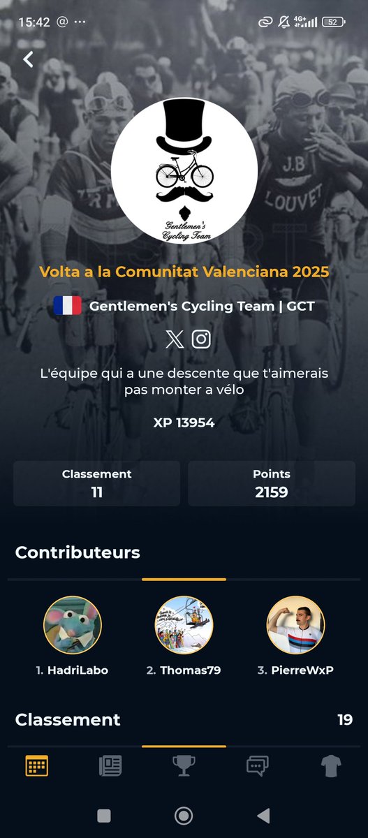 Gentlemen's/Bounder's Cycling Team (@gentlemansct) on Twitter photo Résultats <a href="/AppCycling/">Cycling Fantasy App</a>
♂️pro #TourOfValencia
Pas loin d'un autre top10, dommage
👏 <a href="/HadriLabo/">hadri 🏳️⚧️</a> <a href="/ThomasNaud3/">Thomas79</a> et #PierreWxP Résultats <a href="/AppCycling/">Cycling Fantasy App</a>
♂️pro #TourOfValencia
Pas loin d'un autre top10, dommage
👏 <a href="/HadriLabo/">hadri 🏳️⚧️</a> <a href="/ThomasNaud3/">Thomas79</a> et #PierreWxP
