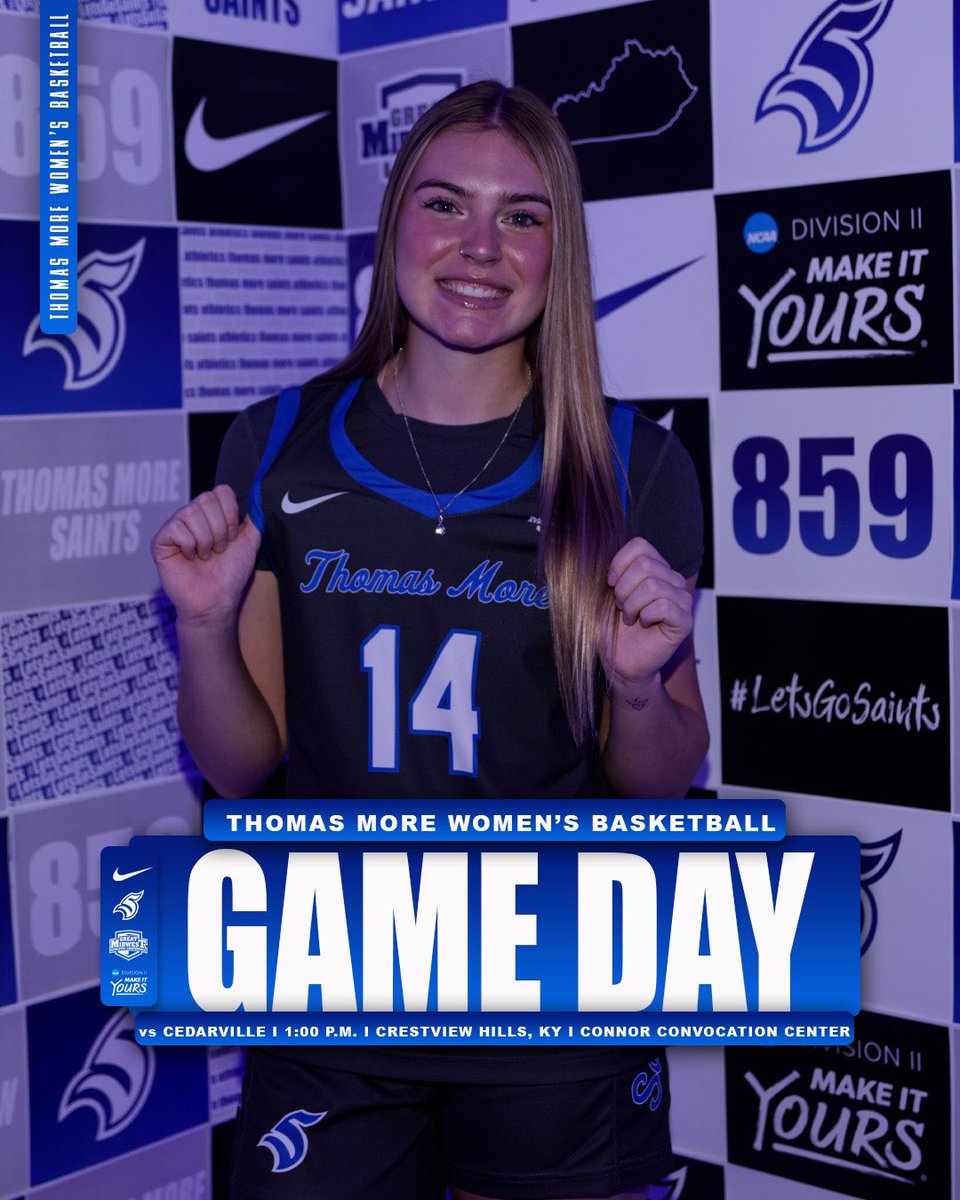 Thomas More Saints (@tmusaints) on Twitter photo GAME DAY.
π: Women's Basketball Hosts Cedarville
β°: 1:00 P.M.
π: Crestview Hills, KY
ποΈ: Connor Convocation Center
πΊ: sl8.in/icuvDfaj
π: sl8.in/6bZsgxZb
<a href="/TMWBasketball/">Thomas More Women's Basketball</a>
#LetsGoSaints GAME DAY.
π: Women's Basketball Hosts Cedarville
β°: 1:00 P.M.
π: Crestview Hills, KY
ποΈ: Connor Convocation Center
πΊ: sl8.in/icuvDfaj
π: sl8.in/6bZsgxZb
<a href="/TMWBasketball/">Thomas More Women's Basketball</a>
#LetsGoSaints