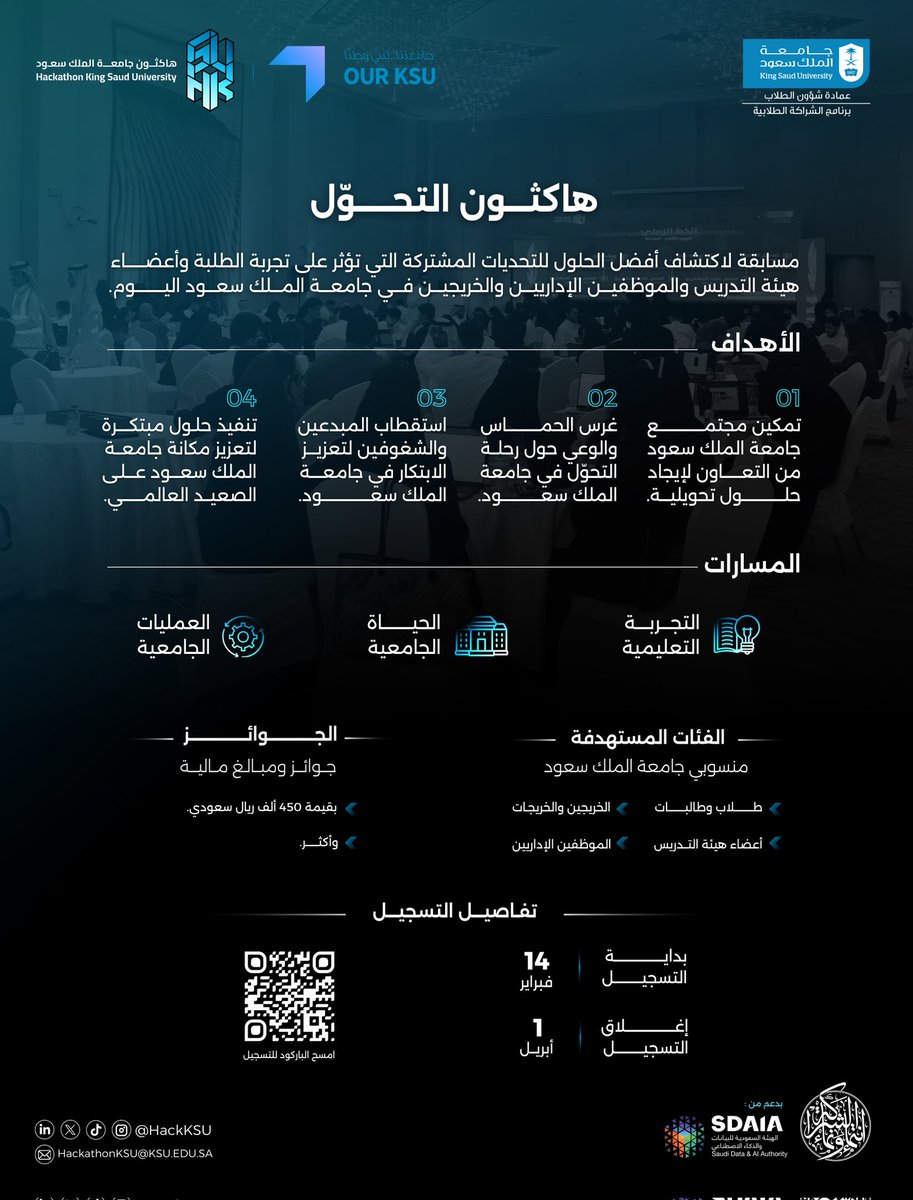 HackKSU's tweet photo. بشغف الابتكار وروح التحدي، ينطلق #هاكثون_التحوّل ليجمع العقول المبدعة في بيئة شغوفة لإيجاد حلول تقنية تدفع عجلة التحوّل التقني.

اغتنموا الفرصة وكونوا جزءًا من التحوّل!

🔗 : https://t.co/MfF6rt3zav

#اصنع_التحوّل 
#الخامسة_تحوّل

@spp_ksu | @dsa_ksu https://t.co/8ao5SSQq0P