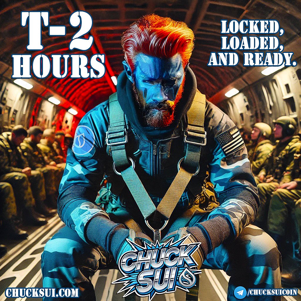 chucksuicoin's tweet photo. 🔥 T-2 HOURS 🔥

Locked. 🔒
Loaded. 🎯
Ready. ✅
Chuck Sui is suited up and prepped for deployment. No turning back now. The mission begins soon. 💧🚀
#ChuckSui #NoGasNoGlory #SuiNetwork #SUI #memecoins #suimeme #LaunchingSoon https://t.co/MjumlUFkxU