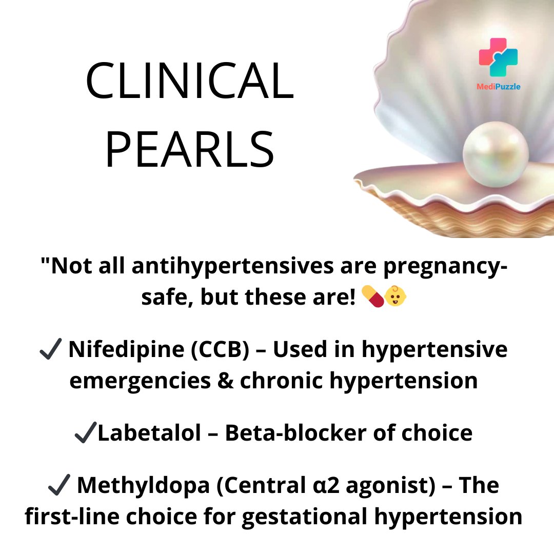 💊 Pregnancy &amp; Hypertension: Safe Choices! 👶❤️
Not all antihypertensives are off-limits during pregnancy! Here are the safe options: ️ Methyldopa ️ Nifedipine️ Labetalol

Learn pharmacology while playing games at medipuzzle.com

#medicine #nurse #MedEd #doctor #MedX
