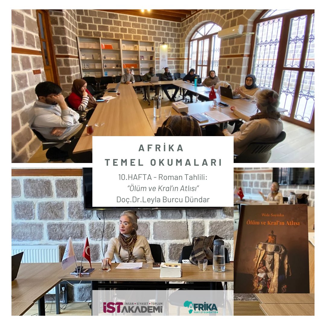 📚 Afrika Temel Okumaları’nın 10. haftasında Wole Soyinka’nın “Ölüm ve Kralın Atlısı” adlı eserini, eserin çevirmeni Doç. Dr. Leyla Burcu Dündar ile birlikte tahlil ettik. 

Soyinka, Batı’nın kendi değerlerini evrensel norm olarak dayatma eğilimini eleştirirken, Batı’da eğitim