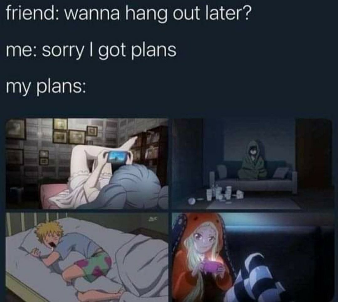 GoAnime_wb's tweet image. Friend: ‘Let’s go out!’
Me: ‘Nah, I’m busy.’
Also me: Anime, gaming, snacks, sleep.

💬 Who else chooses anime over socializing? Be honest. 😂👇

#AnimeMemes #IntrovertPlans #StayHomeVibes #AnimeCommunity