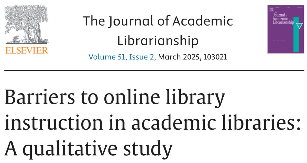 LibraryJournal's tweet image. NEW Journal Article: &quot;Barriers to Online Library #Instruction in Academic #Libraries: A Qualitative Study&quot; infodocket.com/2025/02/14/jou…