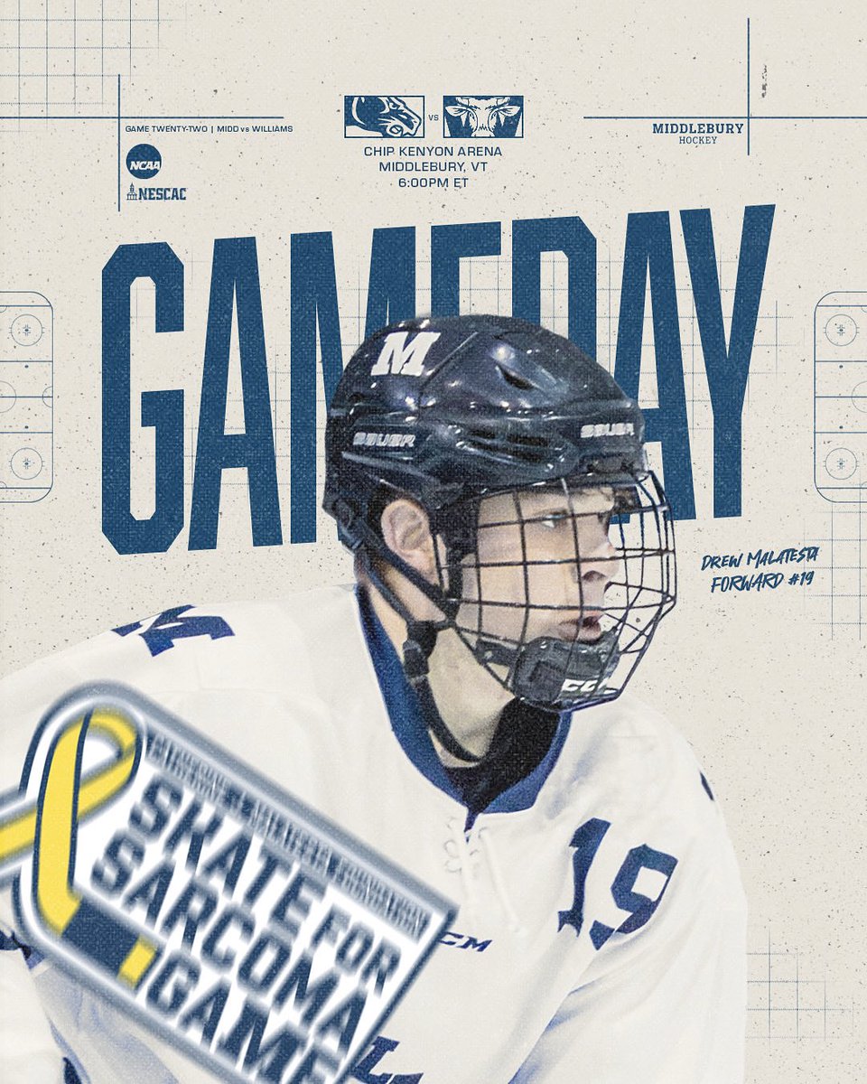SKATE FOR SARCOMA
The Panthers are playing for a cause tonight as they battle Williams in the first ever Skate For Sarcoma Awareness Game!

📍Middlebury, VT
⏰6:00pm
📺NSNsports.net
