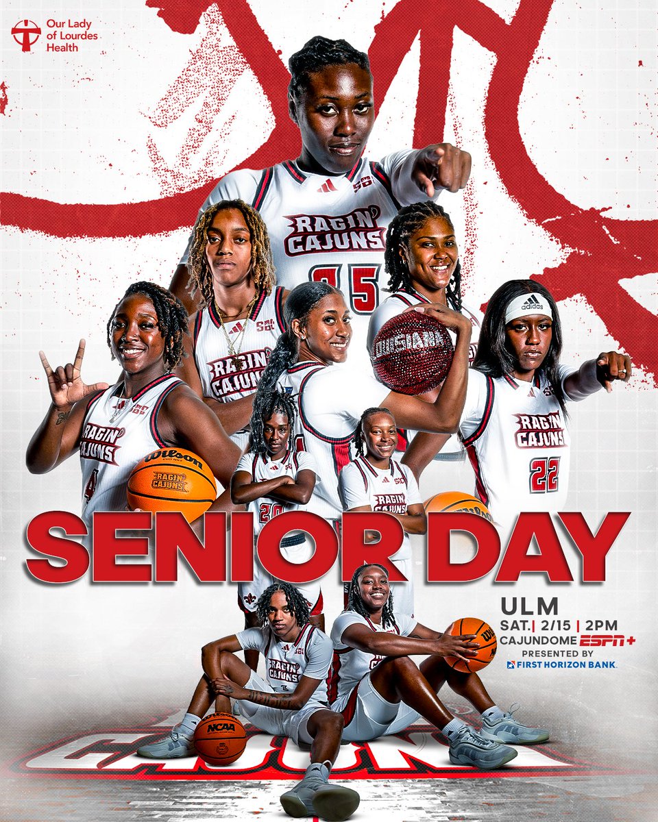 One more Saturday at 𝗧𝗛𝗘 𝗗𝗢𝗠𝗘 for our Seniors! 🤟

February 𝗛𝗢𝗠𝗘stand: Closing Act
🏀 vs. ULM
🗓 2.15.25 | 𝟮:𝟬𝟬𝗽𝗺
📍 Lafayette, LA
🏟 Cajundome
🎟 FREE ADMISSION
📺 [ESPN+] ragncaj.co/wbbtv0215
📻 [103.3 FM/1420 AM] ragncaj.co/wbbradio0215
📈