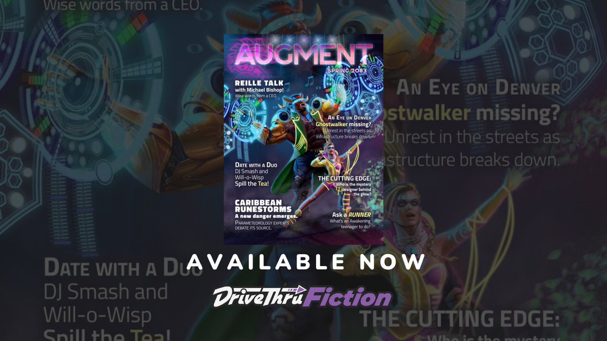 DriveThruRPG (@drivethrurpg) on Twitter photo Shadowrun: Augment, Issue 1 from <a href="/catalystgamelab/">CatalystGameLab</a> is available now at <a href="/DriveThruFic/">DriveThruFiction</a>
Get it here: tinyurl.com/yvnzr9dw
This is a fully in-universe publication, and can be used in Shadowrun games as well as enjoyed by the casual reader. #ttrpgs Shadowrun: Augment, Issue 1 from <a href="/catalystgamelab/">CatalystGameLab</a> is available now at <a href="/DriveThruFic/">DriveThruFiction</a>
Get it here: tinyurl.com/yvnzr9dw
This is a fully in-universe publication, and can be used in Shadowrun games as well as enjoyed by the casual reader. #ttrpgs