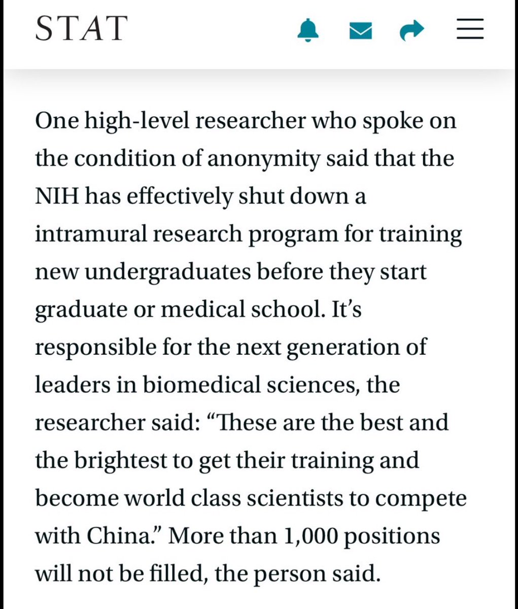 I was fortunate to be part of the NIH postbac intramural program after undergrad - a transformative experience that catalyzed my career and led me to where I am today. There is no world where we should we diminish investment in the next generation of our scientific researchers.
