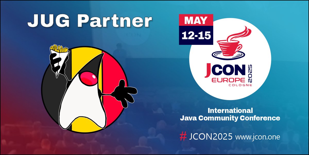 jcon_conference's tweet image. Everyone welcome @bejug to our #JCON family! Happy to have you on board!
For #JUG members, we offer free #JavaUserGroup tickets, first come, first serve!
#JCON2025 #JAVAPRO #Java
Free JUG ticket: pretix.eu/impuls/europe2…
Become a partner JUG: jcon.koeln/#partner