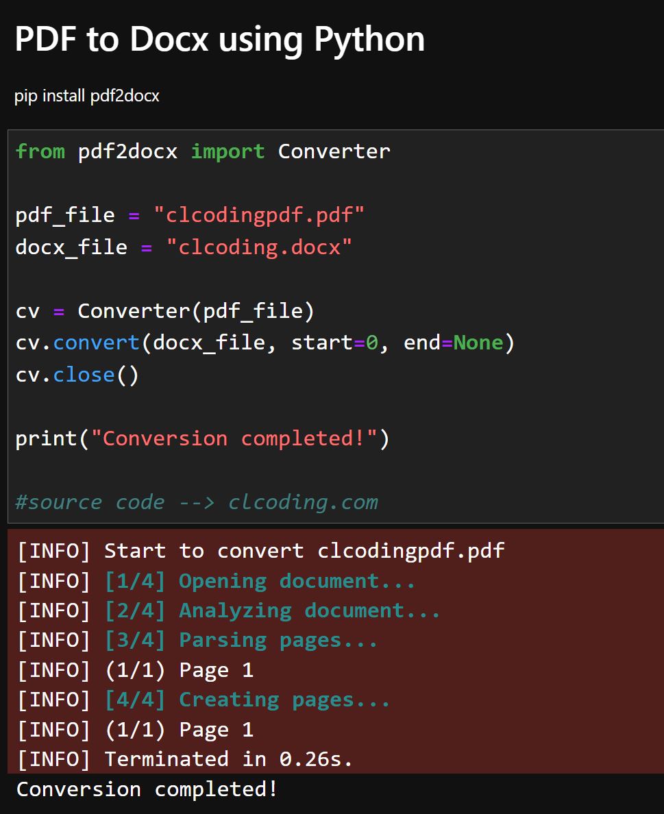 clcoding's tweet image. PDF to Docx using Python

#clcoding