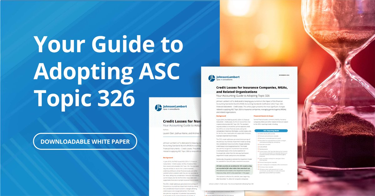 Johnson_Lambert's tweet image. ASC Topic 326 is a complex accounting standard that applies to nonprofit organizations. Our guide provides an overview of the standard and its key requirements. johnsonlambert.com/insights/credi… #CECL #CreditLosses #JLInsights #ASC326 #NonprofitAccounting