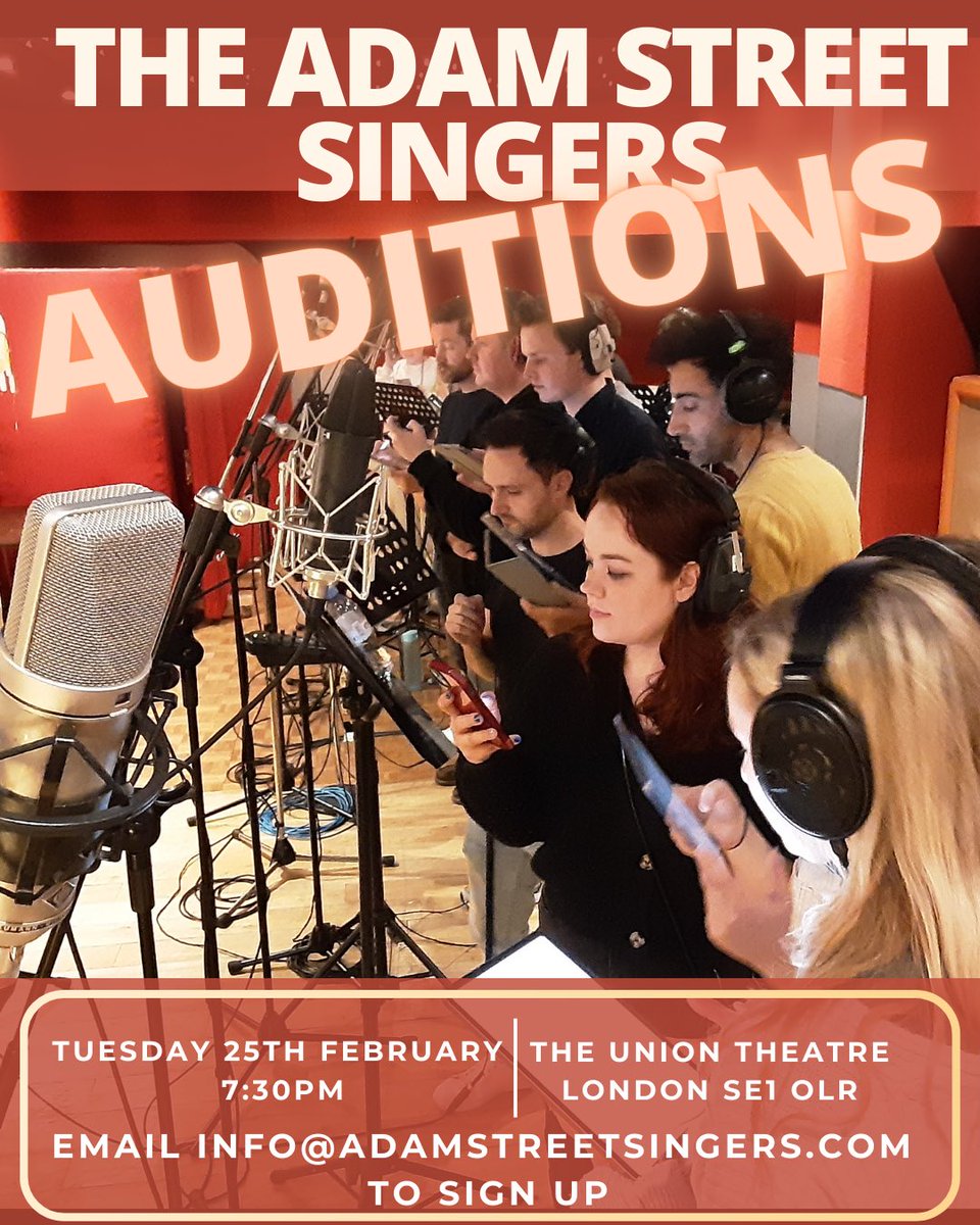 📢 Auditions Alert! 📢 

We’re on the lookout for new singers to join our choir!

🗓️ Auditions: Tuesday 25th February at 7:30pm. 
📍 The Union Theatre Theatre, London

Email info@adamstreetsingers.com to book your slot or to find out more info. We can’t wait to meet you! 🎶