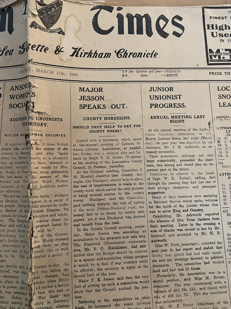 Late #ValentinesDay surprise   from my neighbour … 1939 newspaper headline quoting my dear grandfather, Major T E Jesson ❤️ #special
