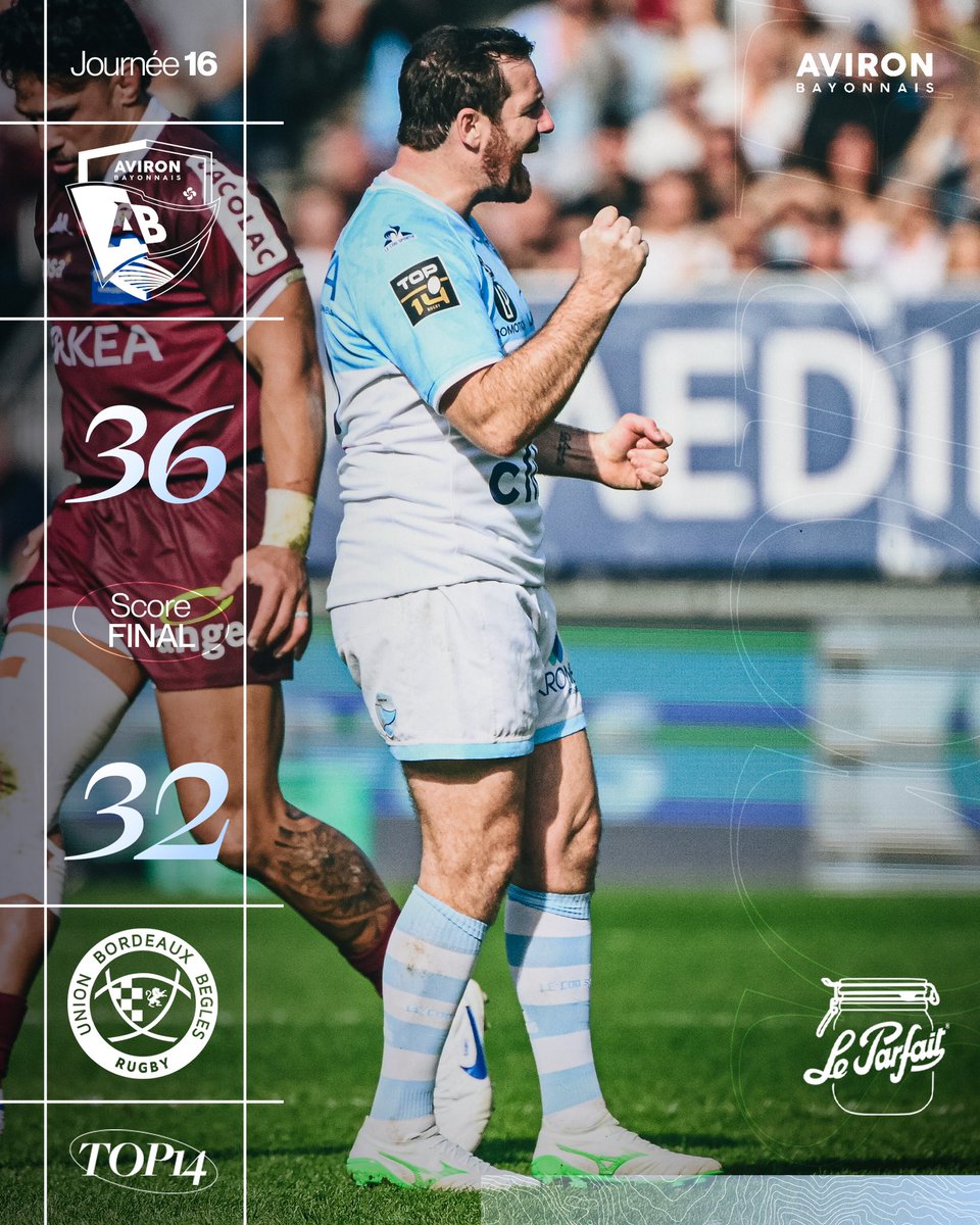 𝐀̀ 𝐜𝐨𝐮𝐩𝐞𝐫 𝐥𝐞 𝐬𝐨𝐮𝐟𝐟𝐥𝐞 😮‍💨

Nos Bayonnais s’imposent face au leader du Top 14 dans un duel haletant ! ⚔️ 

Merci à tous les supporters pour le soutien indéfectible pendant 80 minutes 🔥

#Top14 #ABUBB