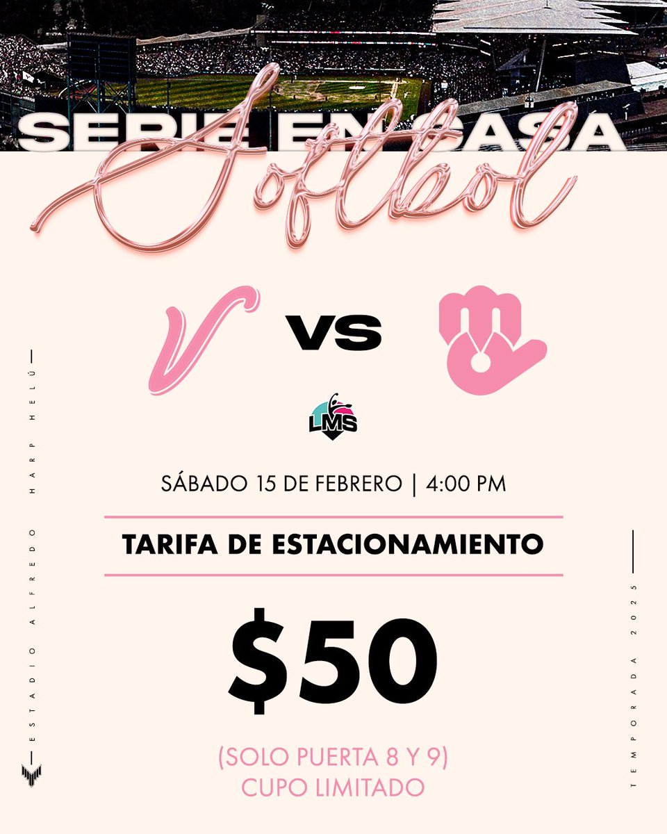 Recuerda que la tarifa de estacionamiento el día de hoy, solo aplica en puerta 8 y 9 (mostrando tu boleto de juego o tu pase infernal 2025). 

En las demás puertas de Ciudad Deportiva tendrán una tarifa especial por evento ajeno al EAHH. 🏟️

Acceso a partir de las 2:00 p.m. 🚗🚶‍♂️