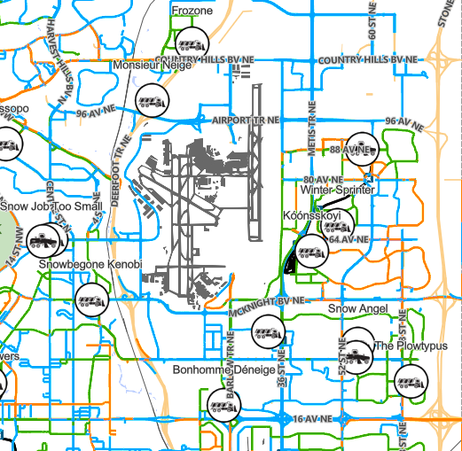 cityofcalgary's tweet photo. Follow along with our snowplows on our live updating road conditions map! Visit https://t.co/hz8X0lWDk7 to follow their progress as they respond to this last snow event. #yycsnow https://t.co/2fGtDMtKRp