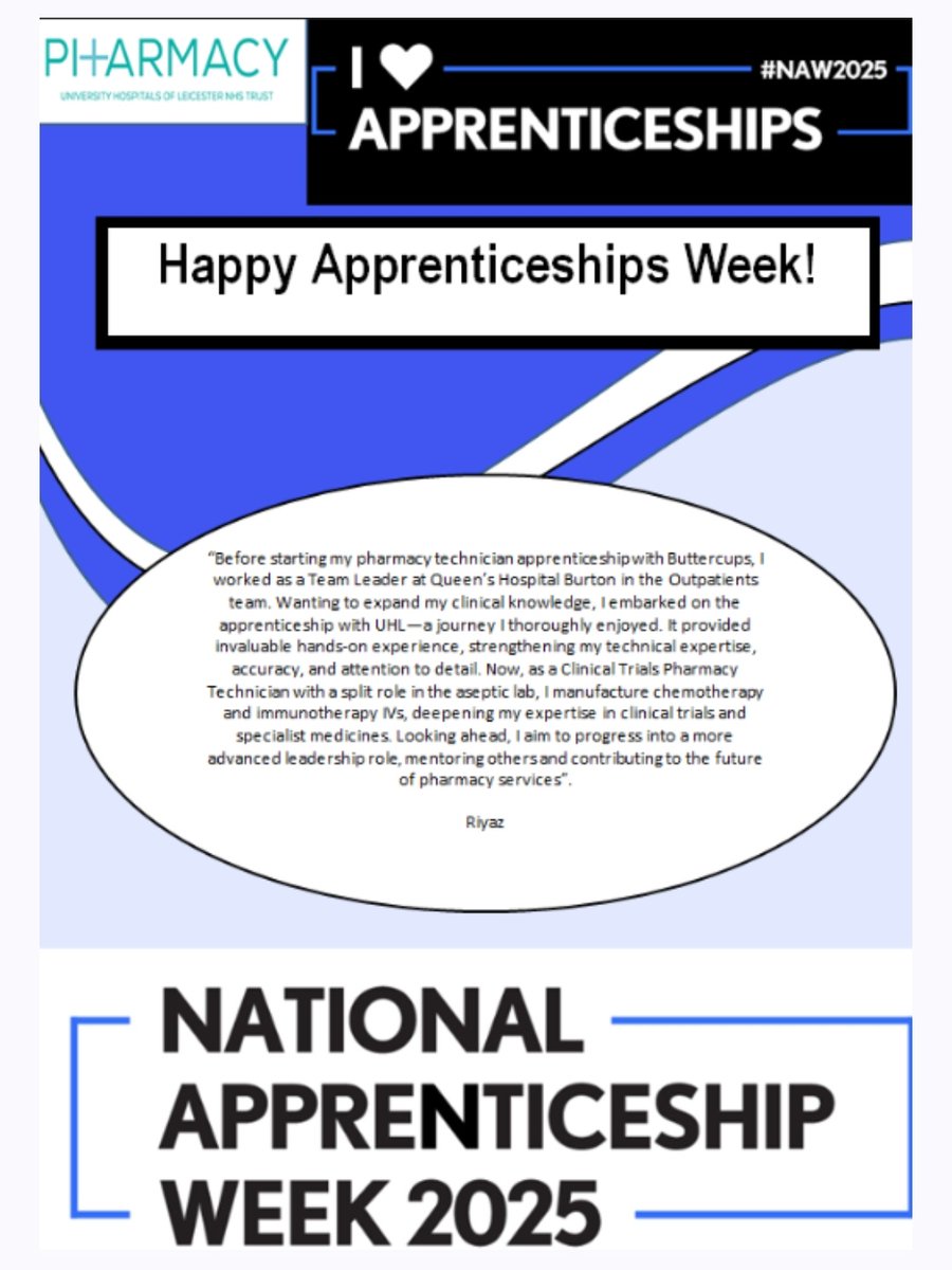 UHLPharmacy's tweet photo. Final thoughts and comments as we finish our celebrations for apprenticeship week.

Thanks for being a part of UHL Pharmacy. You are all an immensely important part of the services we provide.  
#apprenticeship 
#Apprenticeshipweek
#apprentices https://t.co/q8r5tHwqRf