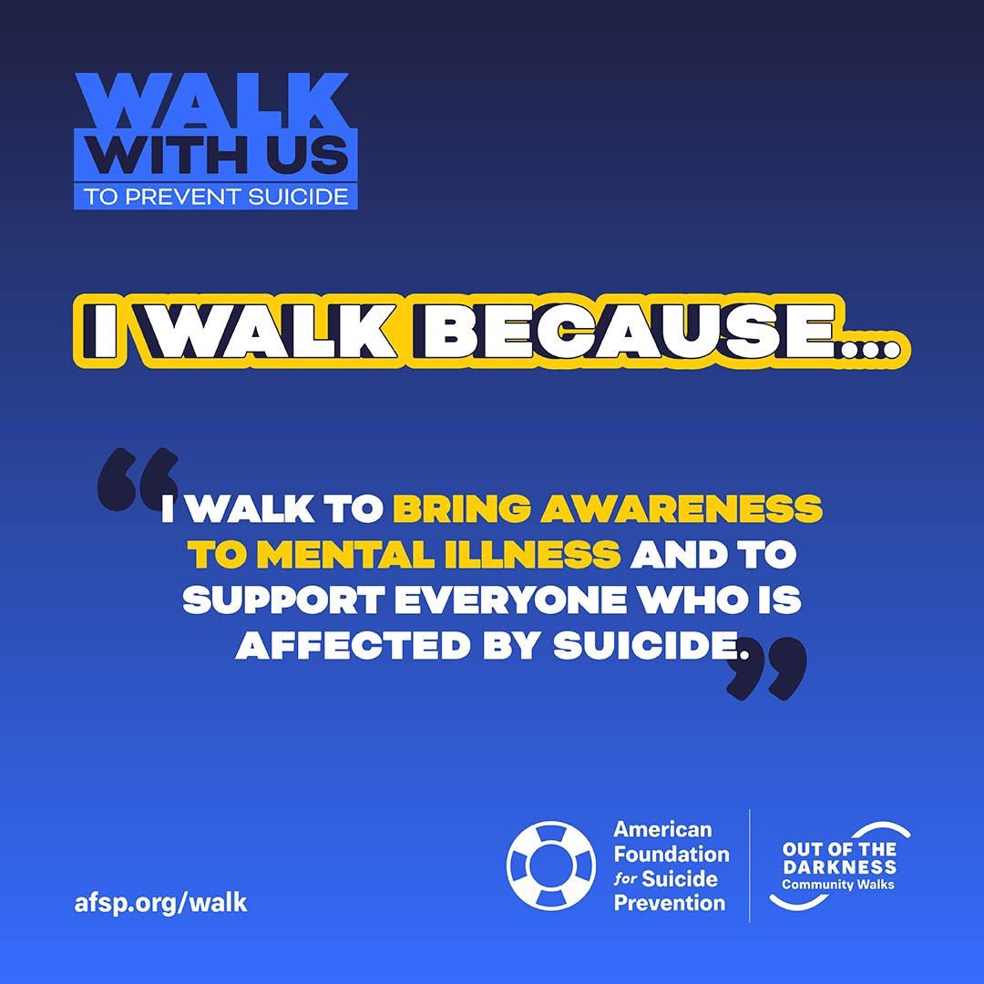 SchwagerStacy's tweet photo. For the last 7 years, I have participated in this walk. Each year is incredibly emotional and inspiring. It’s important that everyone knows the world is a better place with you in it. 

https://t.co/Bm419Dh69Z

Call or text 988 or text TALK to 741741 if you need help. https://t.co/y4y5GOfzt3