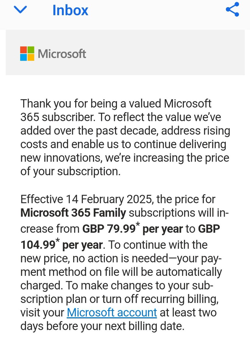 A 31% price hike! Bye bye Microsoft - piss-taking soandsos

<a href="/Microsoft/">Microsoft</a> @microsoft365 #microsoft #costofliving #inflation