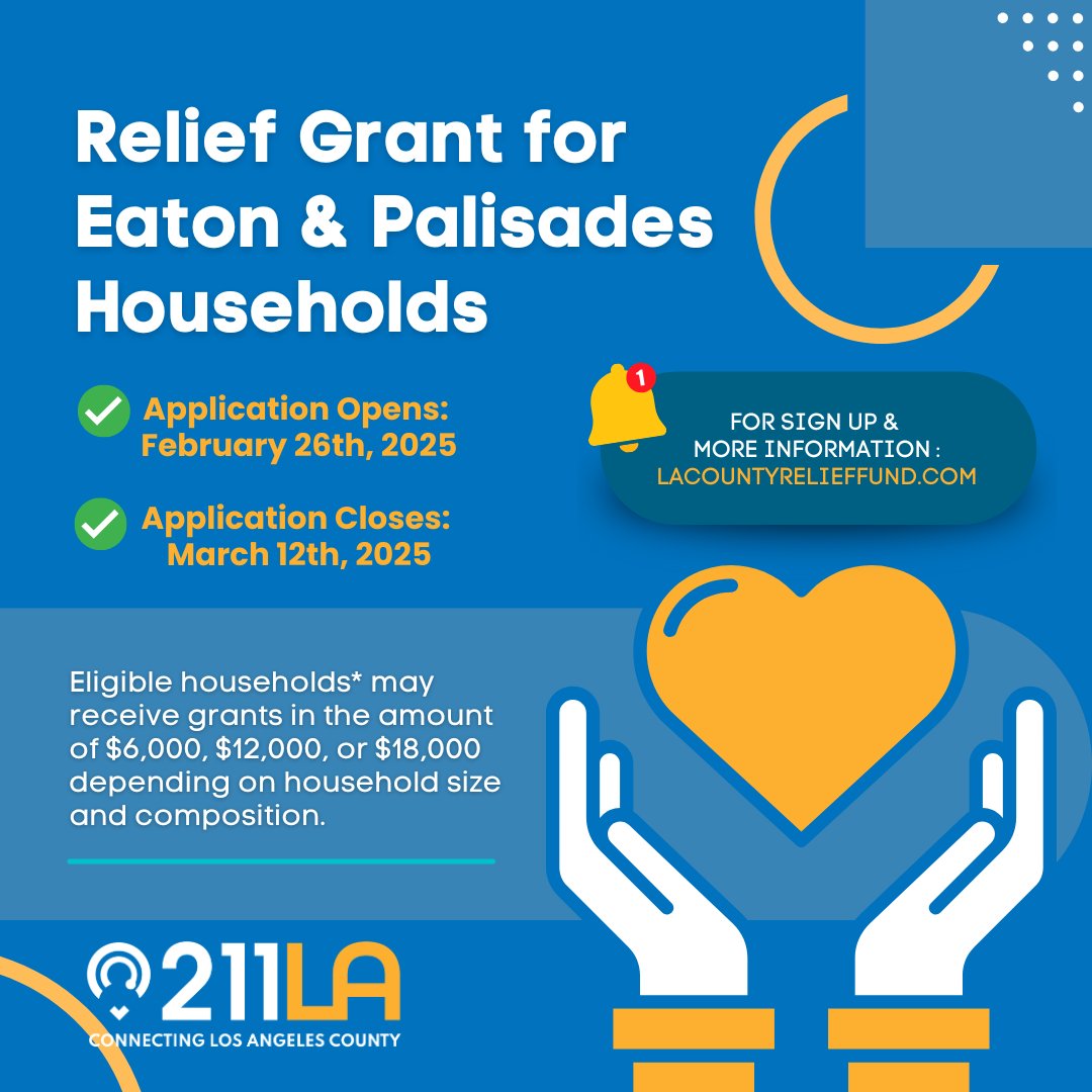 📢 Disaster Relief Grants Available! If you were displaced by the Eaton &amp; Palisades fire &amp; windstorms, you may qualify for financial assistance.

👉 Learn more &amp; submit an interest form: lacountyrelieffund.com