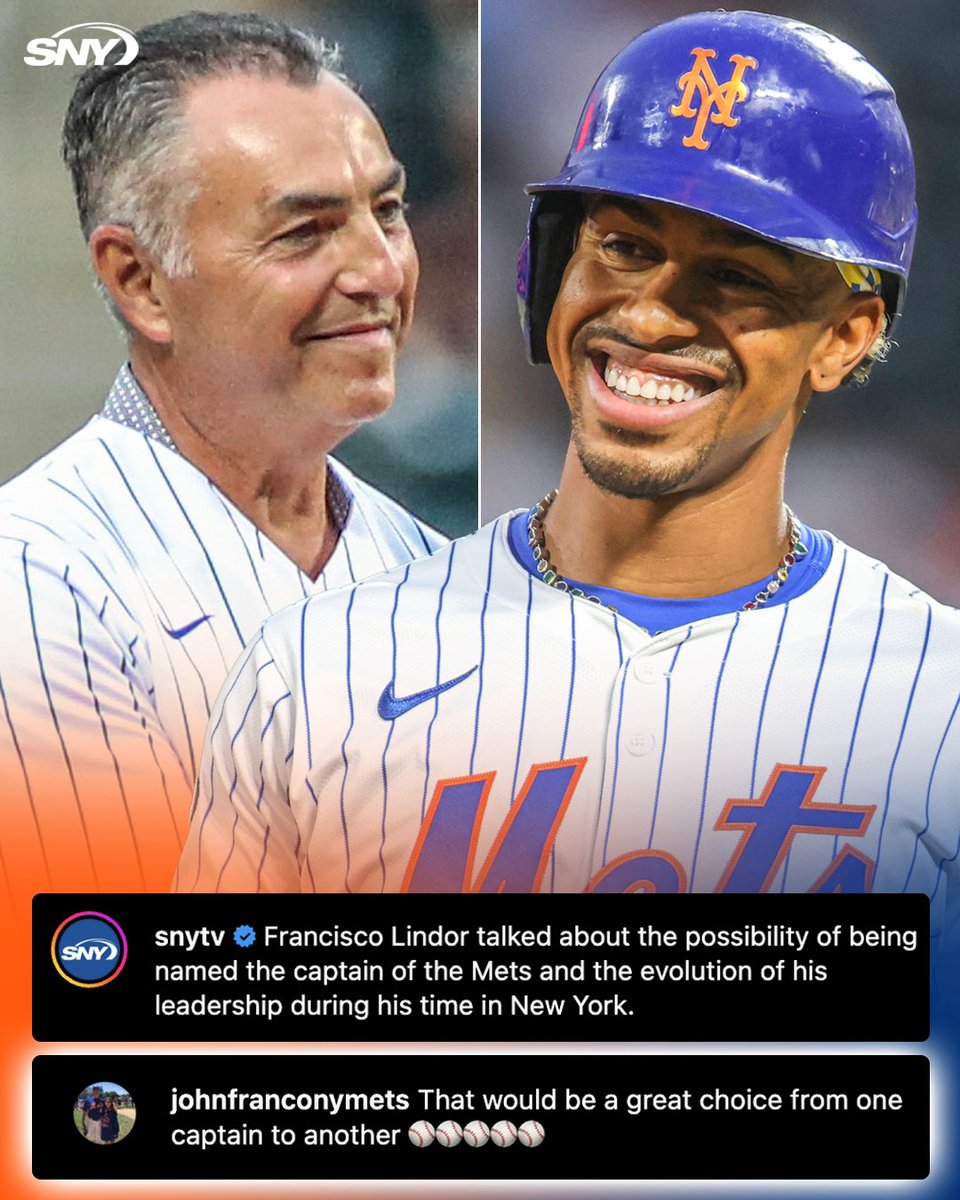 SNY_Mets's tweet photo. John Franco has endorsed Francisco Lindor to be the Mets' next captain โฌ๏ธ https://t.co/5s2Gc9XTsk