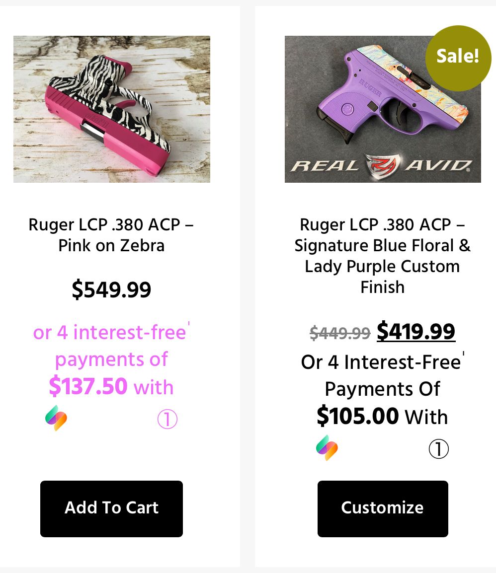 pinkgunclub's tweet image. 🎨🔫Looking for a compact, stylish, and reliable concealed carry? Our customized Ruger LCP .380 ACP options are now available with 4 interest-free payments through our flexible financing option💃🫶

#Pinkgun #RugerLCP #CustomFirearms #InterestFreeFinancing #ConcealedCarry