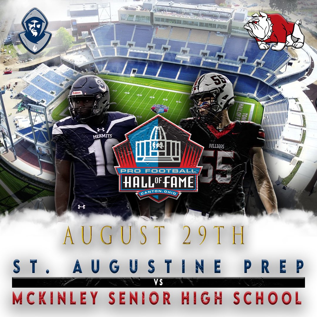 The Hermits will open their season at the Tom Benson Hall of Fame Stadium in Canton, Ohio on August 29th to take on McKinley Senior High School. Kickoff is set at 7:00 PM ET!

#HermitPride 🔝