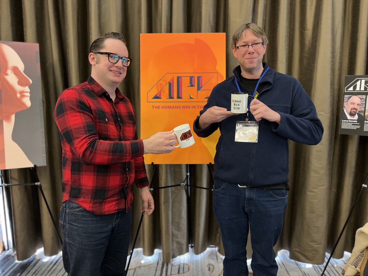 ark_press's tweet photo. Congrats to Nathan Nish! (@NathanNish1)
He won our random drawing at #LTUE and took home a set of Ark Press Hero Journey mugs.
Here he is with Senior Editor @dafsharirad at the Ark Press booth, about to enjoy a nice hot beverage (hot beverage not included). https://t.co/RuM9dAsP3N