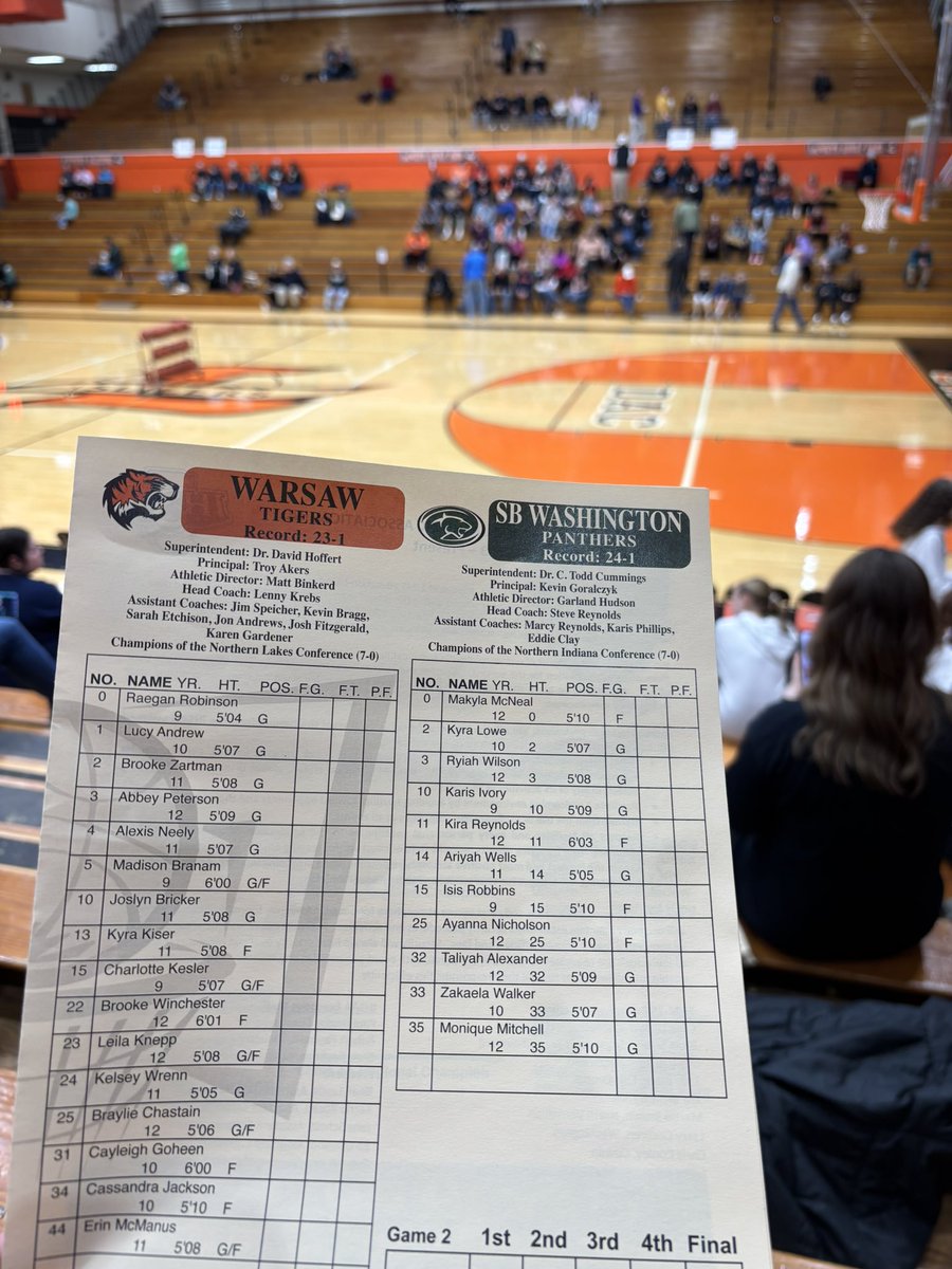 The gym is starting to fill as the <a href="/WCS_District/">Warsaw Schools</a> Lady Tigers compete for a <a href="/IHSAA1/">IHSAA</a> Basketball Regional Championship! #gotigers
