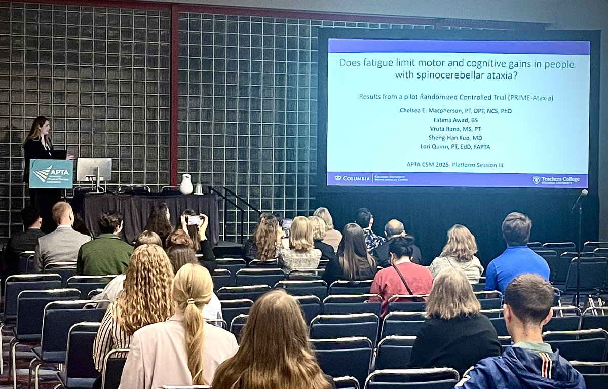 Thankful to have the opportunity to present some of my dissertation work from the PRIME-RCT pilot trial earlier today at #APTACSM platform session! Wonderful presentations all around!#ataxia #PhysicalTherapy #telehealth