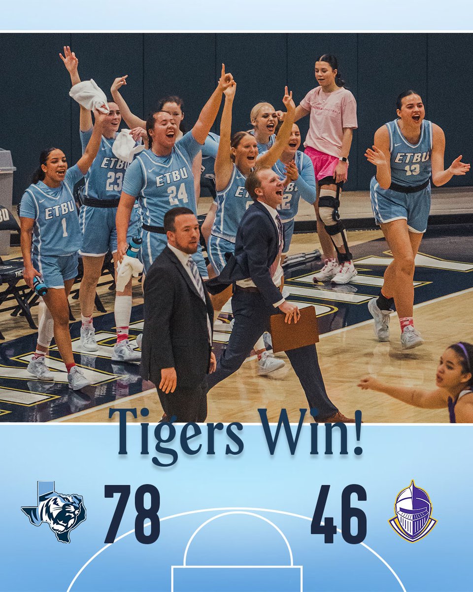 #TIGERSWIN #TIGERSWIN
🏆Clinch ASC Regular Season Championship

#ETBU 78, UMHB 46

<a href="/d3hoops/">D3hoops/Patrick Coleman</a> <a href="/d3hoopsville/">Hoopsville/McHugh</a> <a href="/ASC_sports/">American Southwest</a>