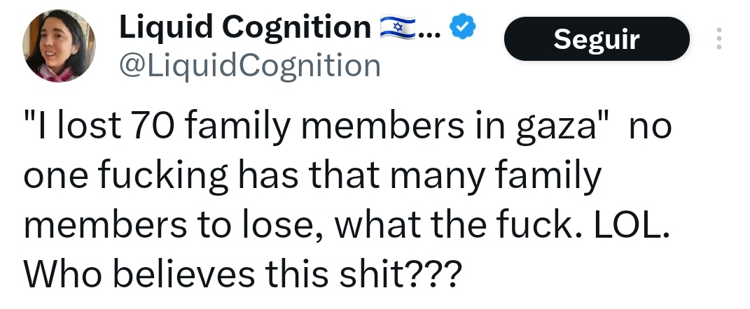 En cualquier otro contexto, los zionistas serían personas dignas de lástima. Tan individualistas y solos que no conciben la existencia de la familia extendida. Que vida tan miserable deben tener.
En otro contexto, claro. En este, las ratas zionistas lo único que provocan es asco