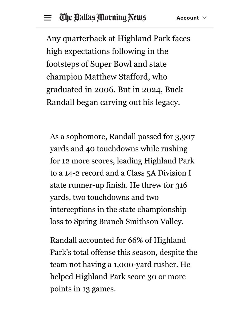 BuckRandall6's tweet image. Thank you to Texas Sports Writers Association for naming me second team all state QB!! @ScotsRecruiting @cory_coach dallasnews.com/high-school-sp…