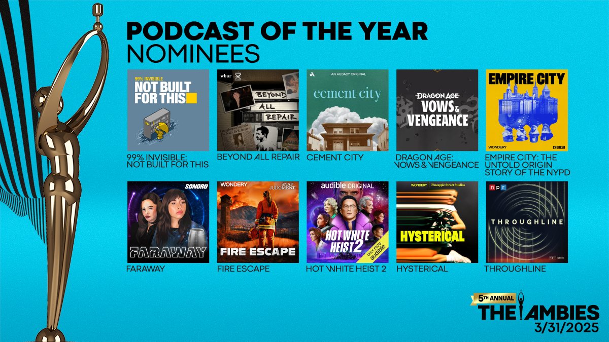 Cement City is a finalist for two awards at #TheAmbies: Podcast of the Year and Best Scriptwriting, Nonfiction!