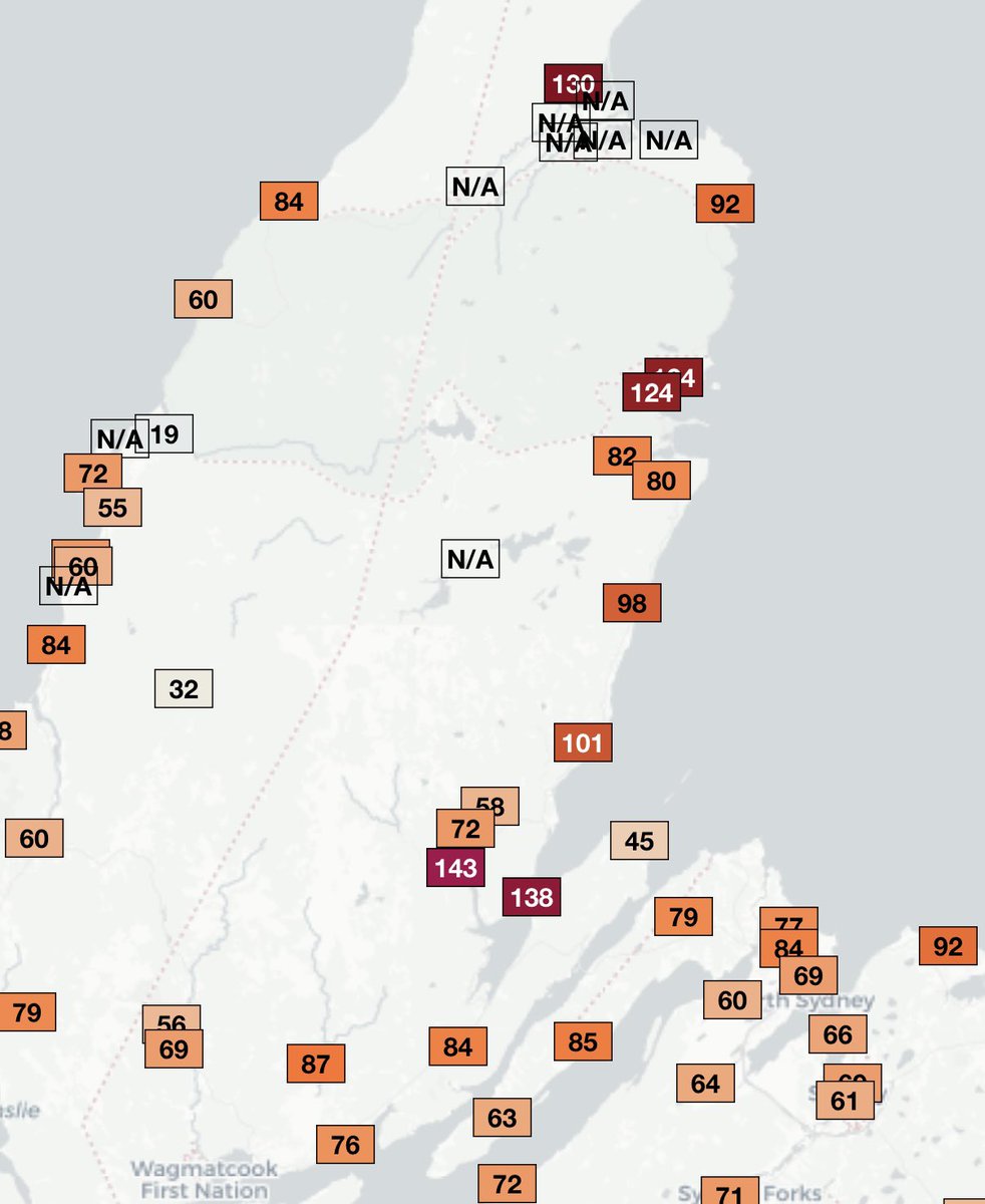 Reverse suetes are blowing hard today, with North River Bridge now gusting to 143 km/h.

Widespread gusts in Victoria county in the 120-140km/h range this afternoon. #nswx #NSStorm