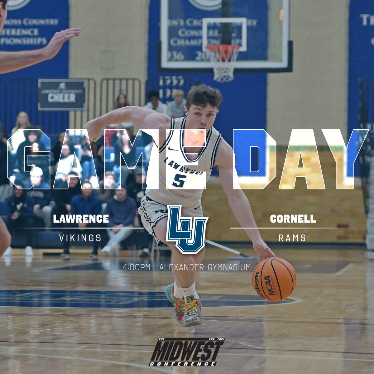 🚨Game Day 🚨
Senior Day 👴🏻🏀
Vs Cornell College  
⏰ 4:00 PM 
📍Alexander Gymnasium
💻 vikings.lawrence.edu/watch/?Live=29…