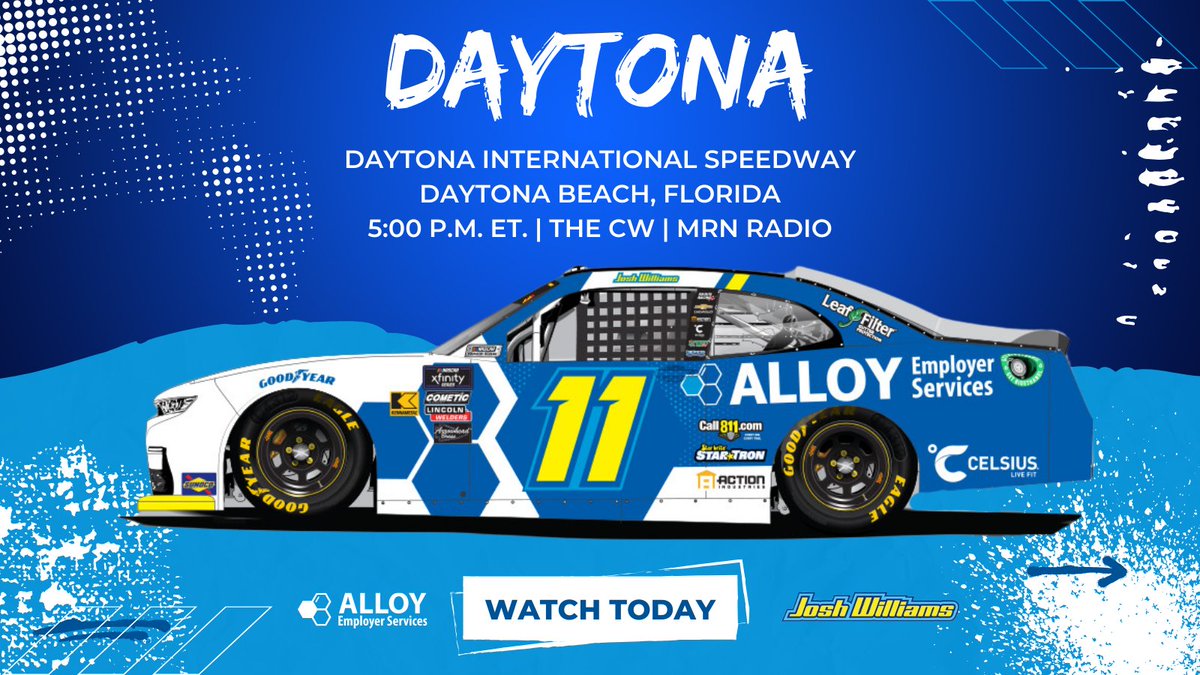 AlloyEmployer's tweet photo. It's finally Raceday! 🏁

🏎: @Josh6williams | @KauligRacing 
🏁: @DAYTONA 
📍: Daytona Beach, Florida
🕰: 5:00 p.m. ET
📺: @TheCW_Sports 
📻 : @MRNRadio 

#StrongerByDesign | #NASCAR https://t.co/7felukS8wq