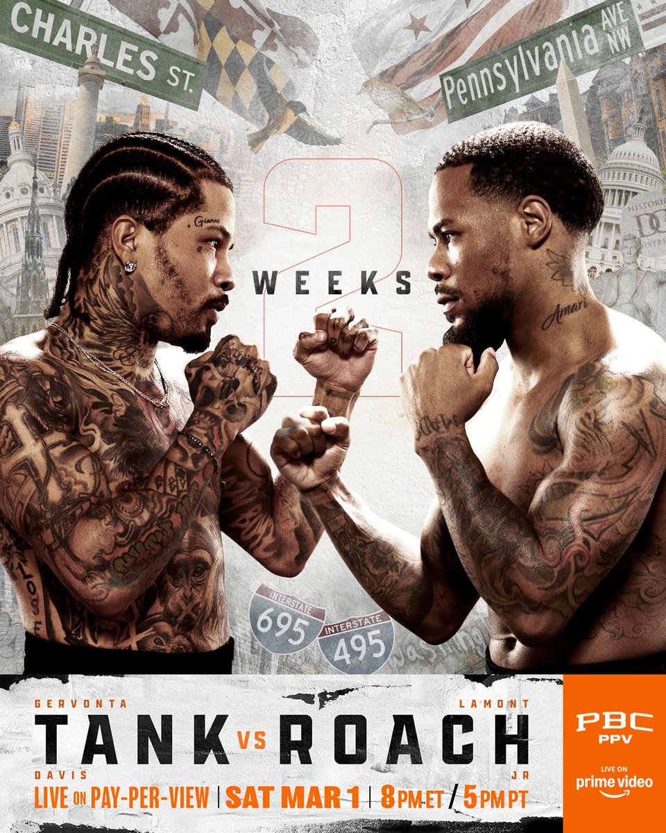 Baltimore and DC go head-to-head in 2️⃣ WEEKS!

#TankRoach | March 1 on PBC PPV on <a href="/PrimeVideo/">Prime Video</a>