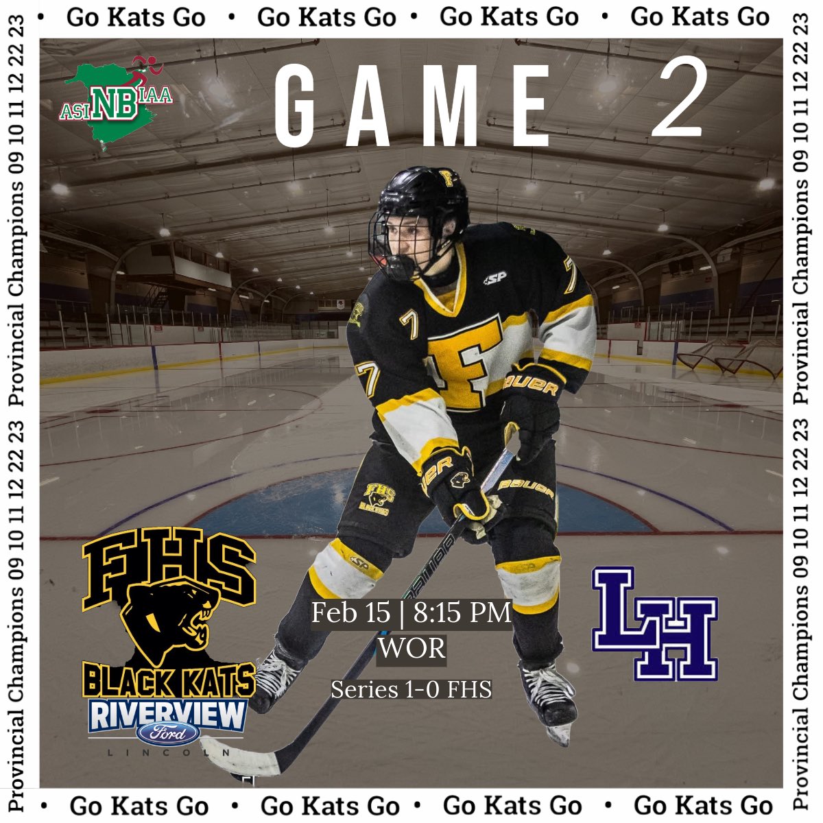 📣 Game Day 📣 

The boys are back in action tonight at the Willie O’Ree for game 2 of the western conference semi finals vs LHHS. Puck drop is 8:15pm. 

Let’s go Kats!!