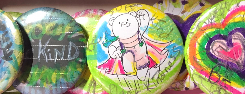 The valentine buttons were a big hit. Be Kind and Be Super Kind were the favorites! #besuperkind #bekind so much fun making them with the new button maker (not the button punches for clothing, but rather, those that are pinned on).